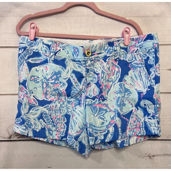 Lilly Pulitzer Callahan Shorts Size 14 Blue Pink White Print - Picture 1 of 3